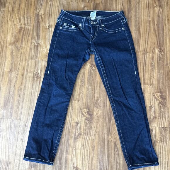 True Religion Pants - True Religion Stella Women's Size 26 Dark Wash Skinny Stretch Bling Crop EUC